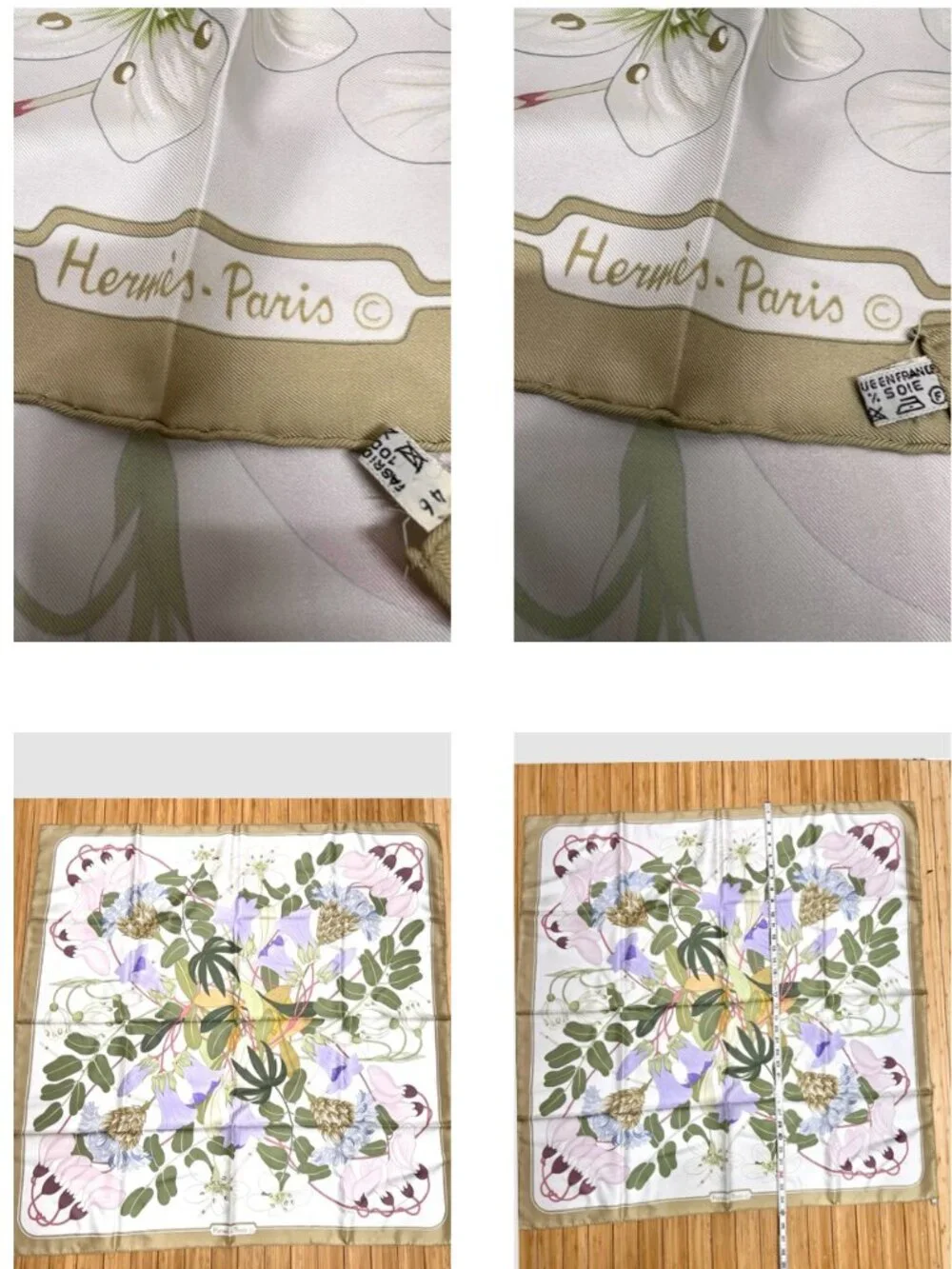 Hermes Paris  Silk  34"Flora Graeca Floral Scarf Pastel Ivery Green Purple (25) - Picture 7 of 16